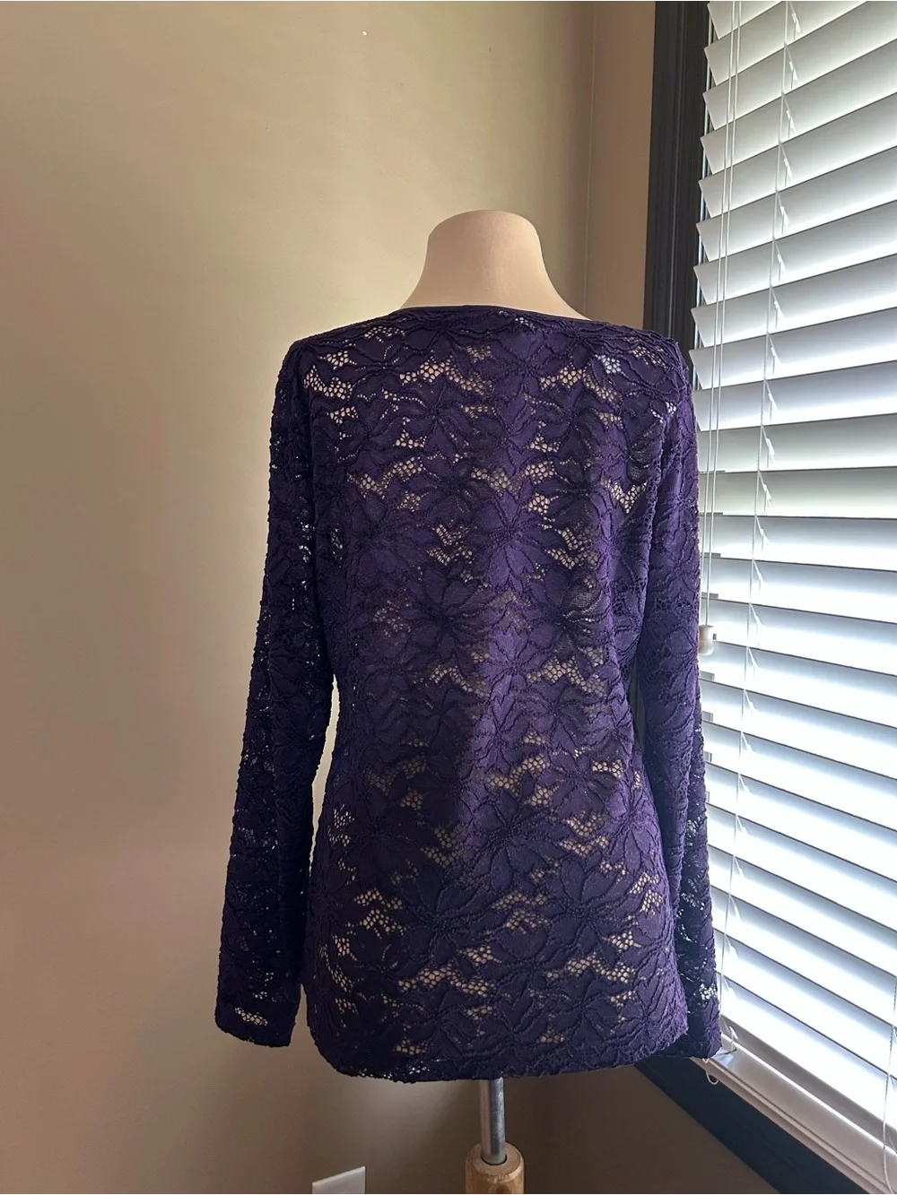 Lace Crew White House Black Market Navy Lace Long Sleeve Tee